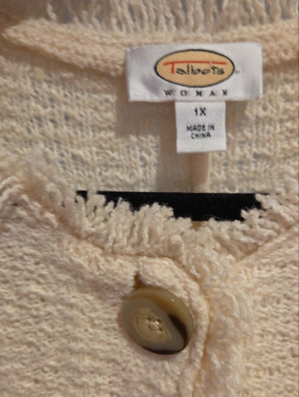 Talbots Cream Fringe-Trim Button Front Cardigan - Picture 3 of 4